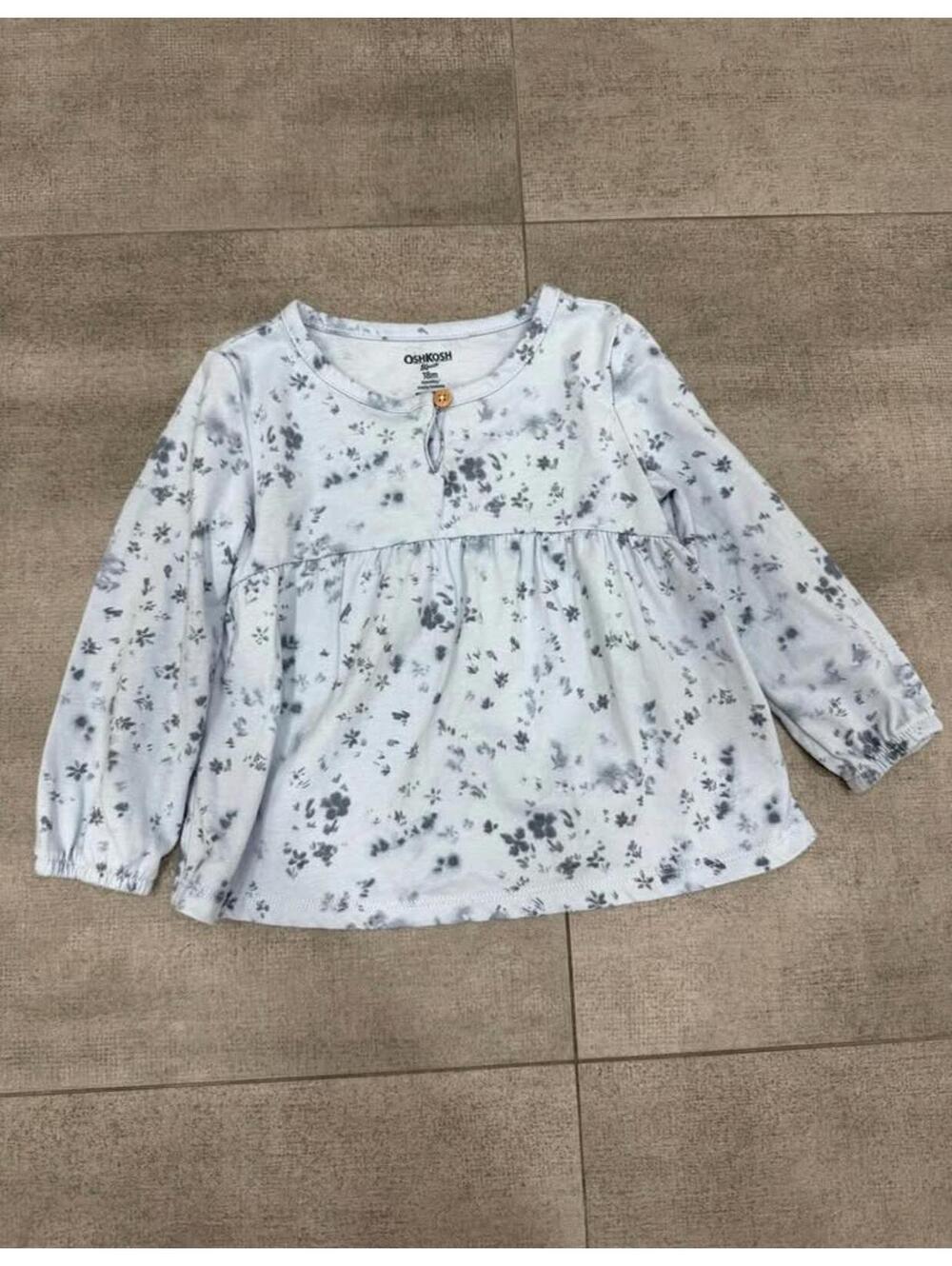 18m • OshKosh • Baby Toddler Girl • Light blue grey floral print long sleeve top